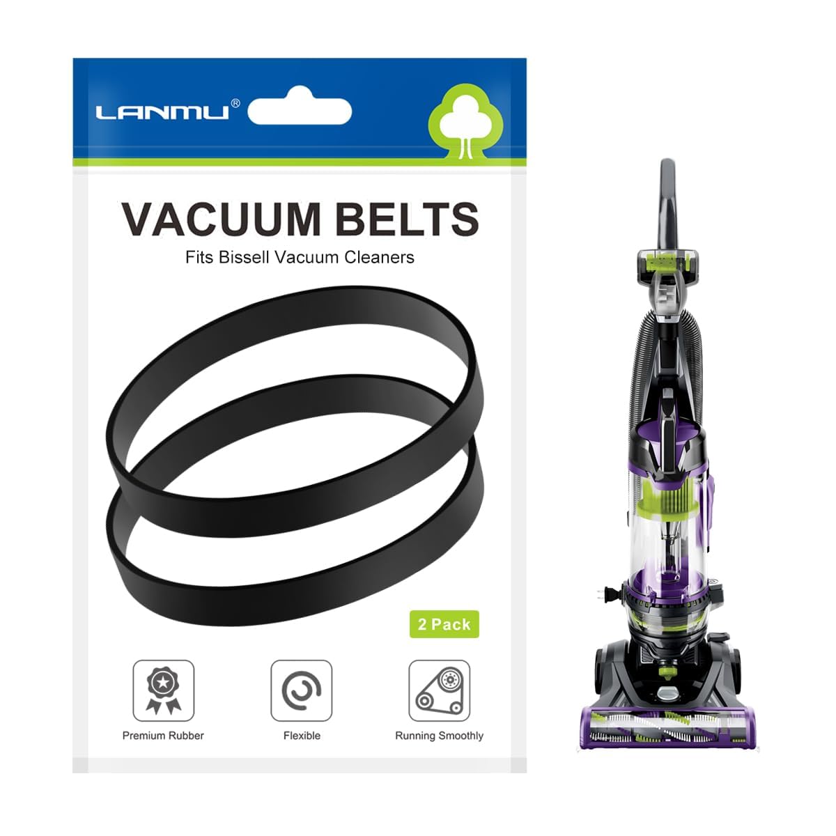 LANMU Replacement Vacuum Belts - Compatible with Bissell Powerlifter & CleanView | 2-Pack