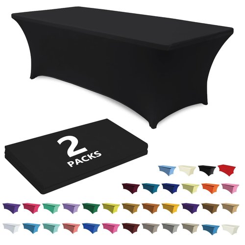 ABCCANOPY 2 Pack 6 FT Black Spandex Table Cover Stretch Fitted Wrinkle Resistant Tablecloth Reuse for Rectangular Folding Table Patry Event Wedding Banquet Protector
