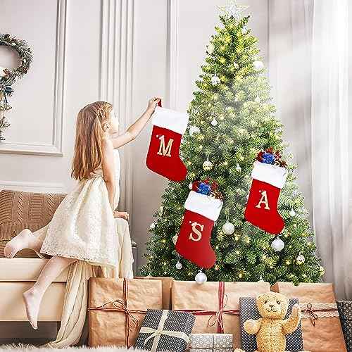 20 Inches Monogram Christmas Stockings with Letters, Large Super Soft Christmas Stockings Red Velvet with White Super Soft Plush Cuff for Christmas Xmas Tree Holiday Fireplace (K)