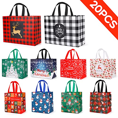 YANGTE 20 Pack Christmas Gift Bags Assorted Sizes, Reusable Tote with