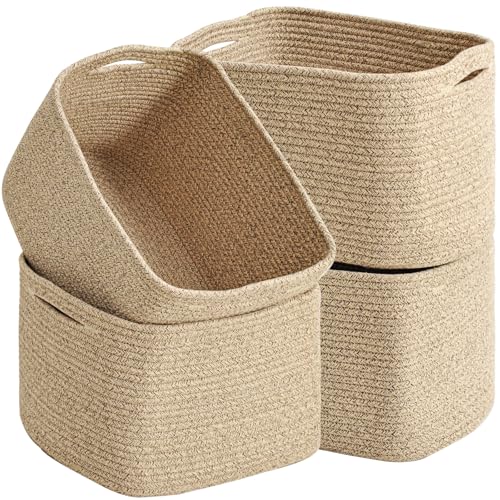 Rope Storage Baskets Set of 4 - 15x11x9 Inch Mixed Brown Organizers
