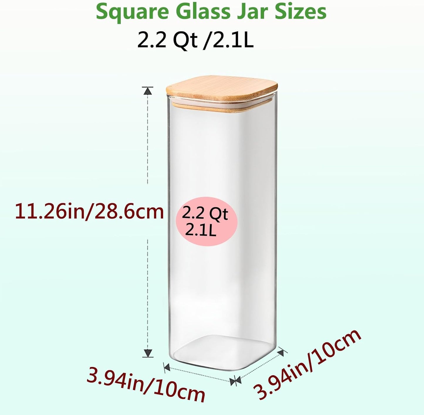 VIEWELLD 2.2 Qt Square Glass Storage Containers - Clear Food Jars with Bamboo Lids | Set of 3 for Pasta, Oats, Coffee, Flour, Sugar