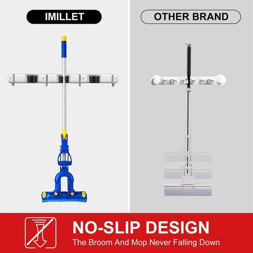 IMILLET Wall-Mounted Broom and Mop Holder - Heavy-Duty Stainless Steel Organizer for Home & Garage