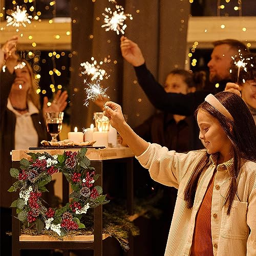 GREENTIME Artificial Red Berry Stems 8 Pack, Festive Christmas Tree Picks, Autumn Fall Home Decor and New Year's Eve Decorations Picks for Holiday Celebrations for Thanksgiving Day Halloween