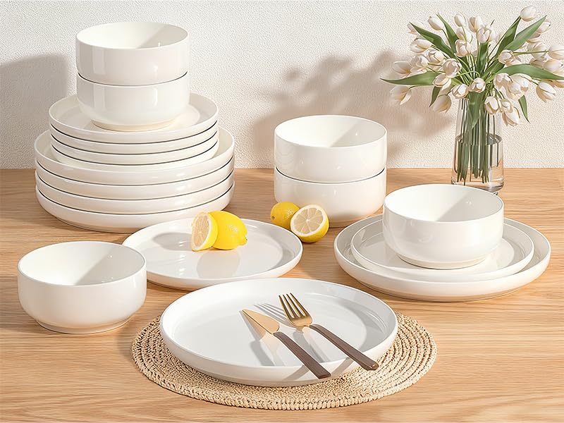 Dinnerware Set for 4 - 12 Pieces Plates and Bowls - Lead-Free & Dishwasher Safe