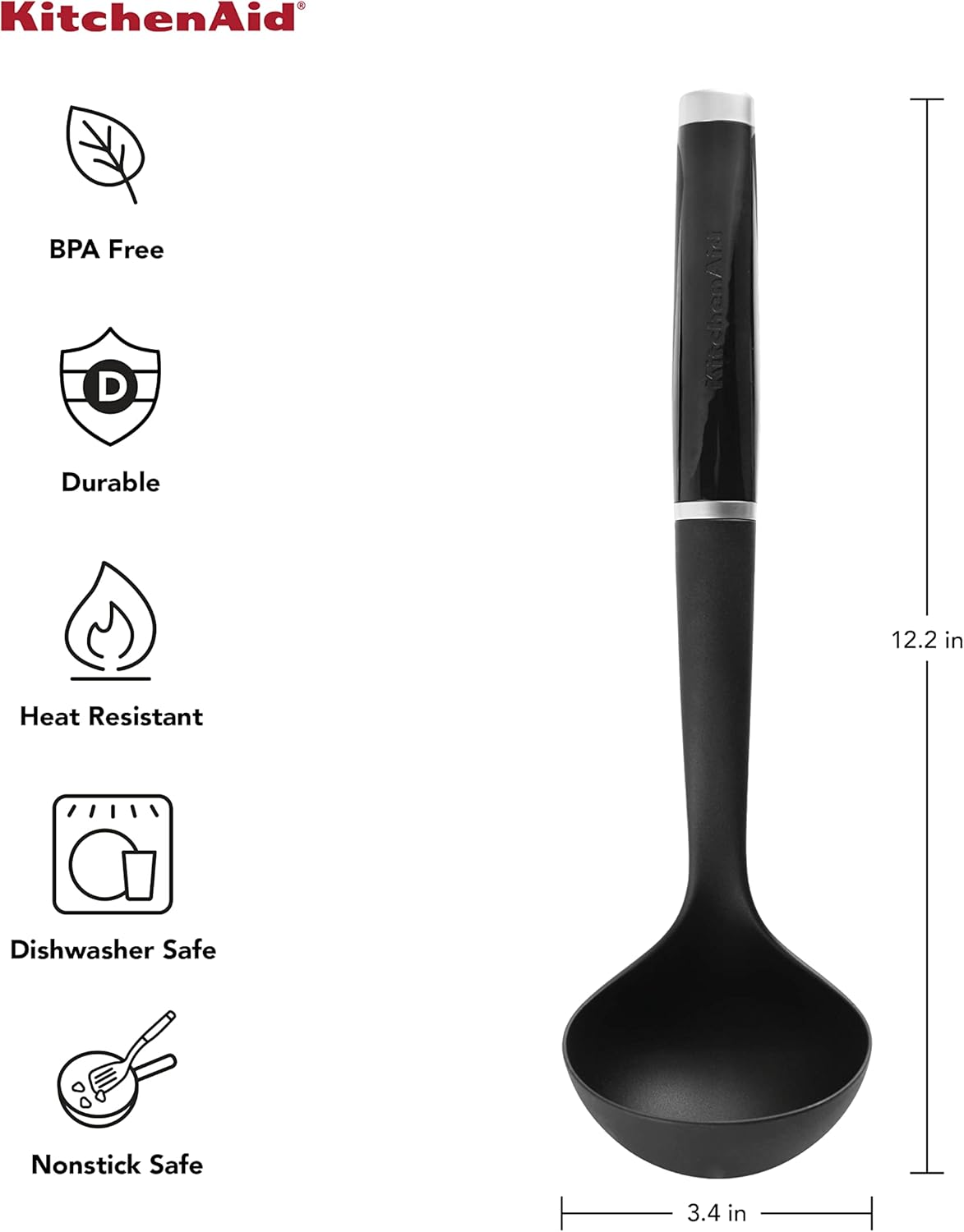 KitchenAid Classic Nylon Ladle - Durable, Heat-Resistant Kitchen Tool | Perfect for Cooking & Serving