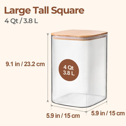 ComSaf Large Glass Storage Containers - 4Qt Wide Mouth with Lids for Flour, Sugar & Pantry Organization