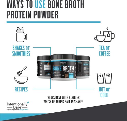Intentionally Bare Bone Broth Protein Powder - Chocolate Flavor, Grass-Fed, Dairy-Free | 20 Servings with Multi Collagen Peptides