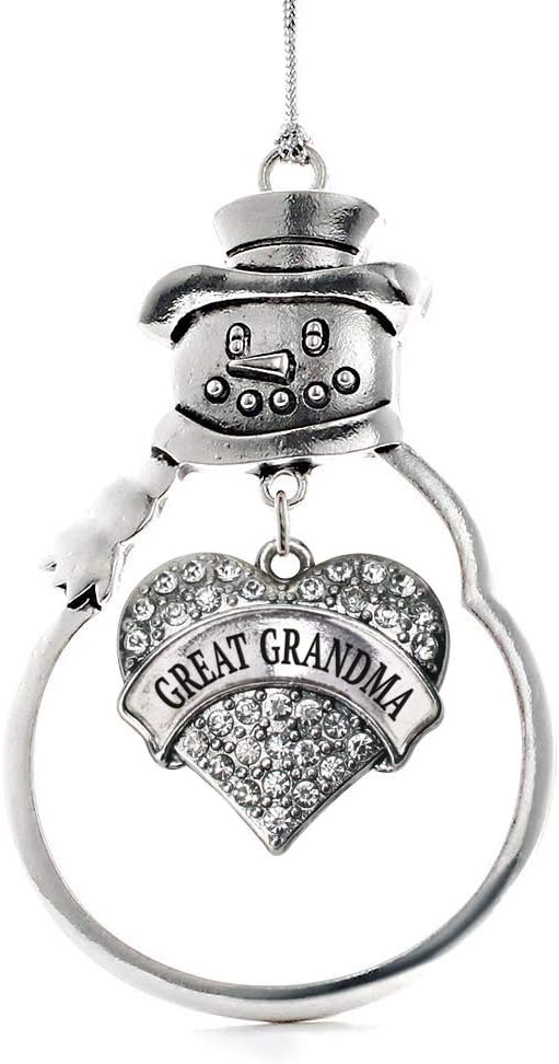 Great Grandma Silver Christmas Ornament - Pave Heart Charm with Cubic Zirconia