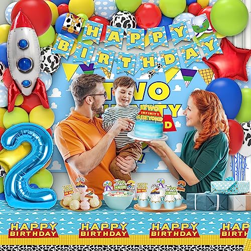 Toy-Inspired 2nd Birthday Decorations Set - 105 Pcs Party Supplies with Banner Balloons Backdrop