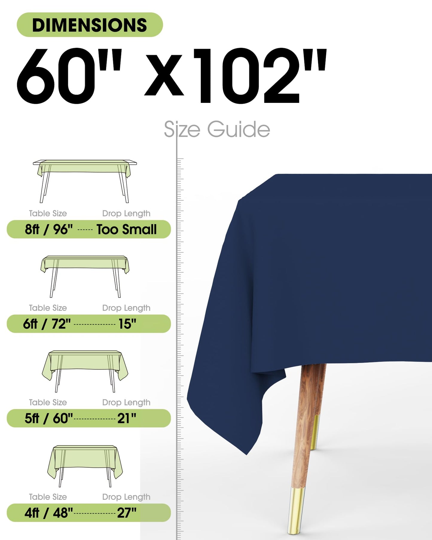 Pureegg Rectangle Table Cloth 60" x 102" – Durable Polyester Tablecloth Offers Reusable & Washable Protection, Ideal for Outdoor Party, Picnic, Wedding, Banquet and Birthday, 2 Pack, Navy Blue