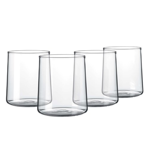Joseph Sedgh Collection Clear Glass Tumbler Set of 4 – 16.5 oz Borosilicate Drinking Glasses – Durable, Lead-Free, Dishwasher Safe – Modern Water, Juice, Cocktail Glasses