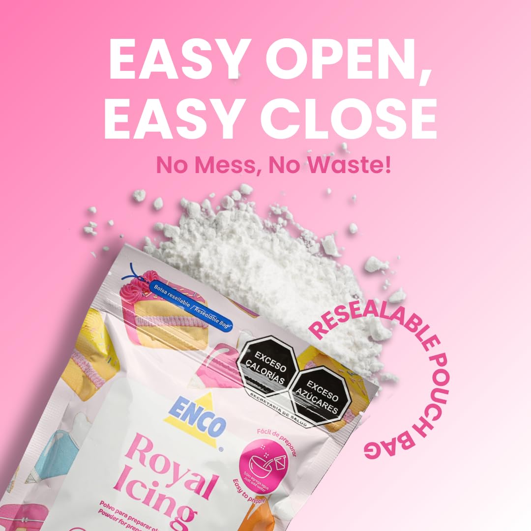 ENCO White Royal Icing Mix, Vanilla Flavor – Easy to Use, Just Add Water, Smooth & Glossy Finish, Fast Drying, Versatile for Cookie Decorating (1.1 lb / 500g)