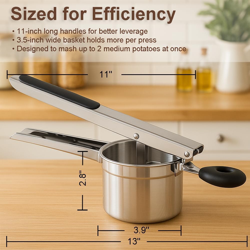 Skiennix Heavy Duty Potato Ricer - Stainless Steel Masher for Perfectly Pressed Potatoes & Vegetables