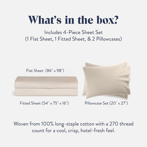 Brooklinen Luxury Percale Sheet Set - 100% Cotton Bed Sheets for Hot Sleepers | Queen Size, Cream - 4 Pieces