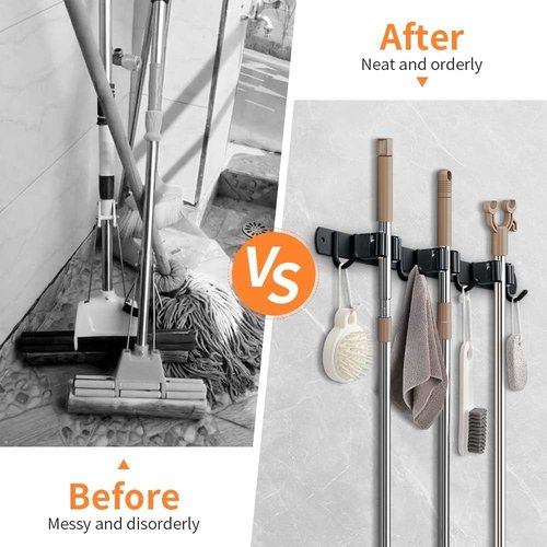 Heavy Duty Broom Hanger & Mop Holder by [Brand Name] - Stainless Steel Wall-Mounted Organizer | 2 Pack, Matte Black