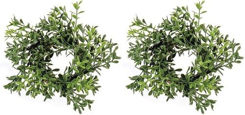 Boxwood Candle Ring - 2 Pack | 2-Inch Center | Greenery Wreath for 6-Inch Candles