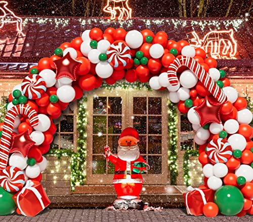 Christmas Balloon Garland Kit with Red White Candy Balloons, Gift Box & Stars
