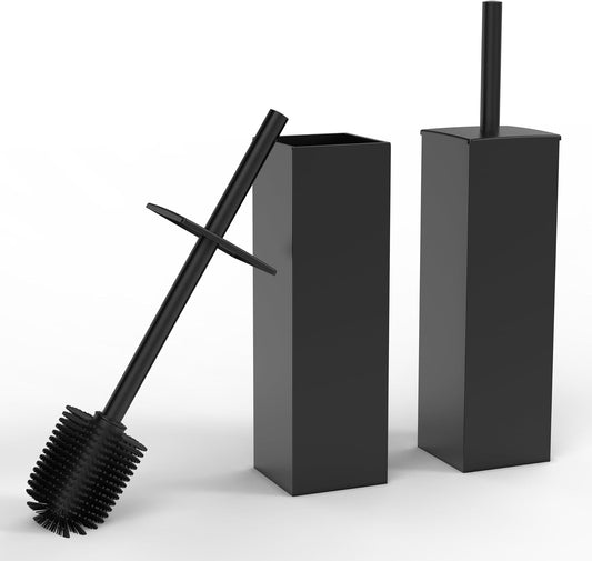 RUACQ Toilet Brush and Holder Set 2pcs,Square Toilet Bowl Brush for Bathroom with 304 Stainless Steel Handle Toilet Cleaner Brush with Durable Scrubbing Bristles,Splash-Proof (White)