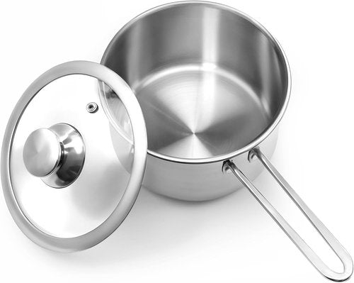 AuFranc® Tri-Ply Stainless Steel Saucepan - 2 Quart Induction Compatible with Glass Lid & Stay Cool Handle