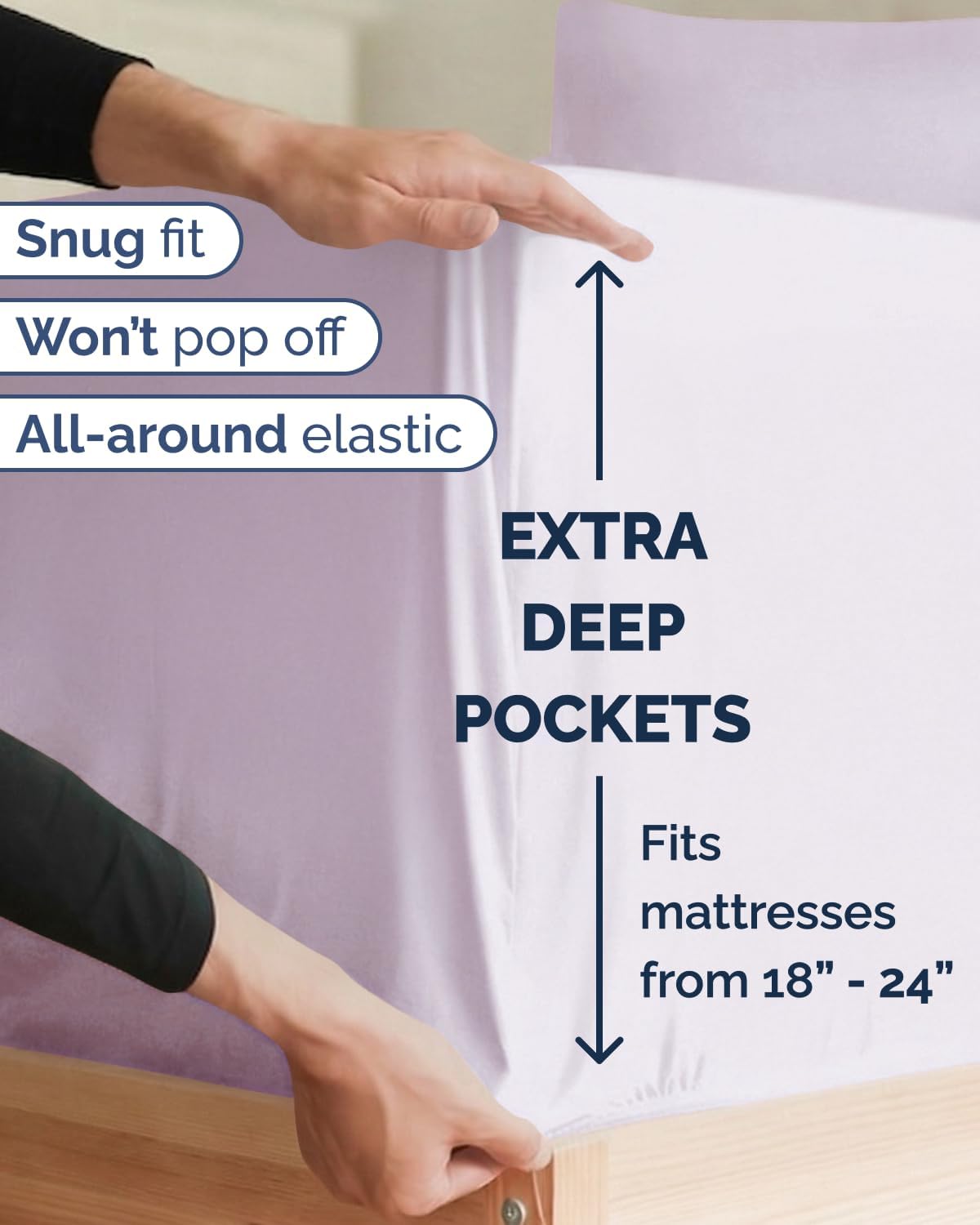Skiennix Extra Deep Twin XL Sheet Set | 4-Piece Breathable Cooling Bedding - Soft Light Lavender, Wrinkle-Free