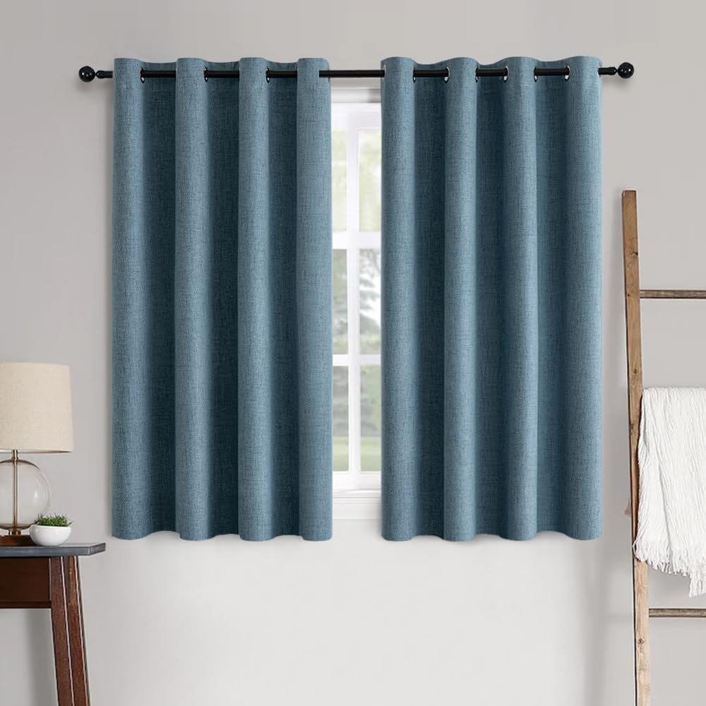 MIULEE Blackout Curtains - 100% Thermal Insulated Linen Texture Drapes | Dusty Blue, 52x63 Inch (2 Panels)
