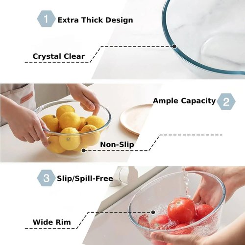 Cuiselect Glass Mixing Bowls Set - 5-Piece Nesting Bowls with Lids | Dishwasher & Microwave Safe, Various Sizes