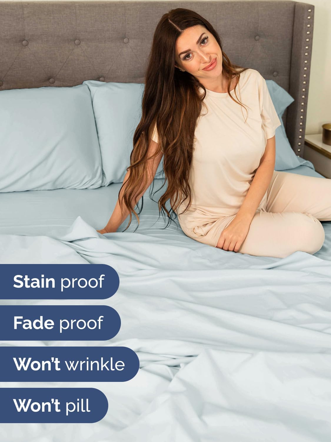 Skiennix Extra Deep Cal King Sheet Set | 6-Piece Breathable Cooling Bedding - Soft, Wrinkle-Free, Ice Blue