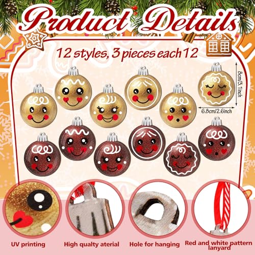 Wonderjune 36 Pcs Christmas Gingerbread Wooden Ornaments for Tree Decorations