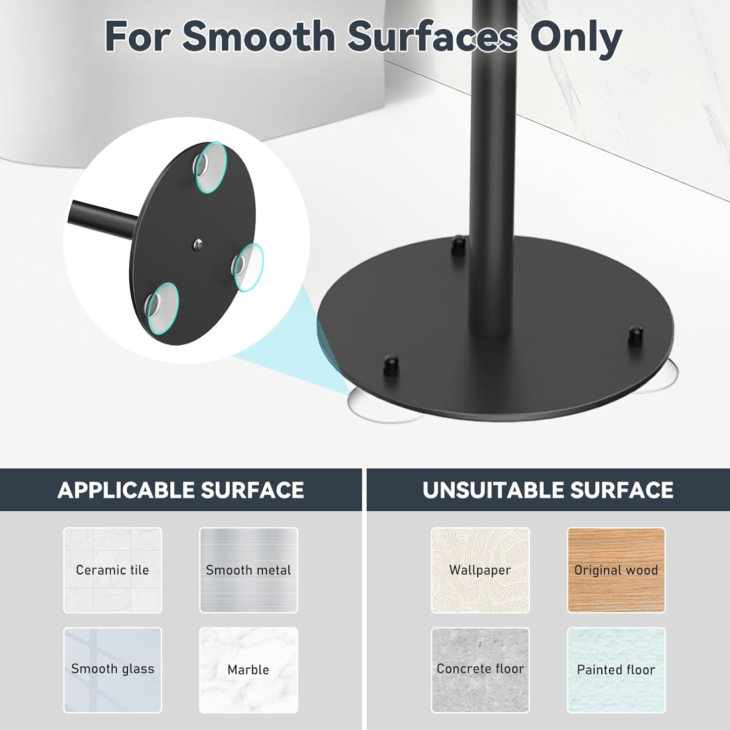 SetSail Toilet Paper Holder - Free Standing Design with Suction Cups | Stainless Steel, Black Finish
