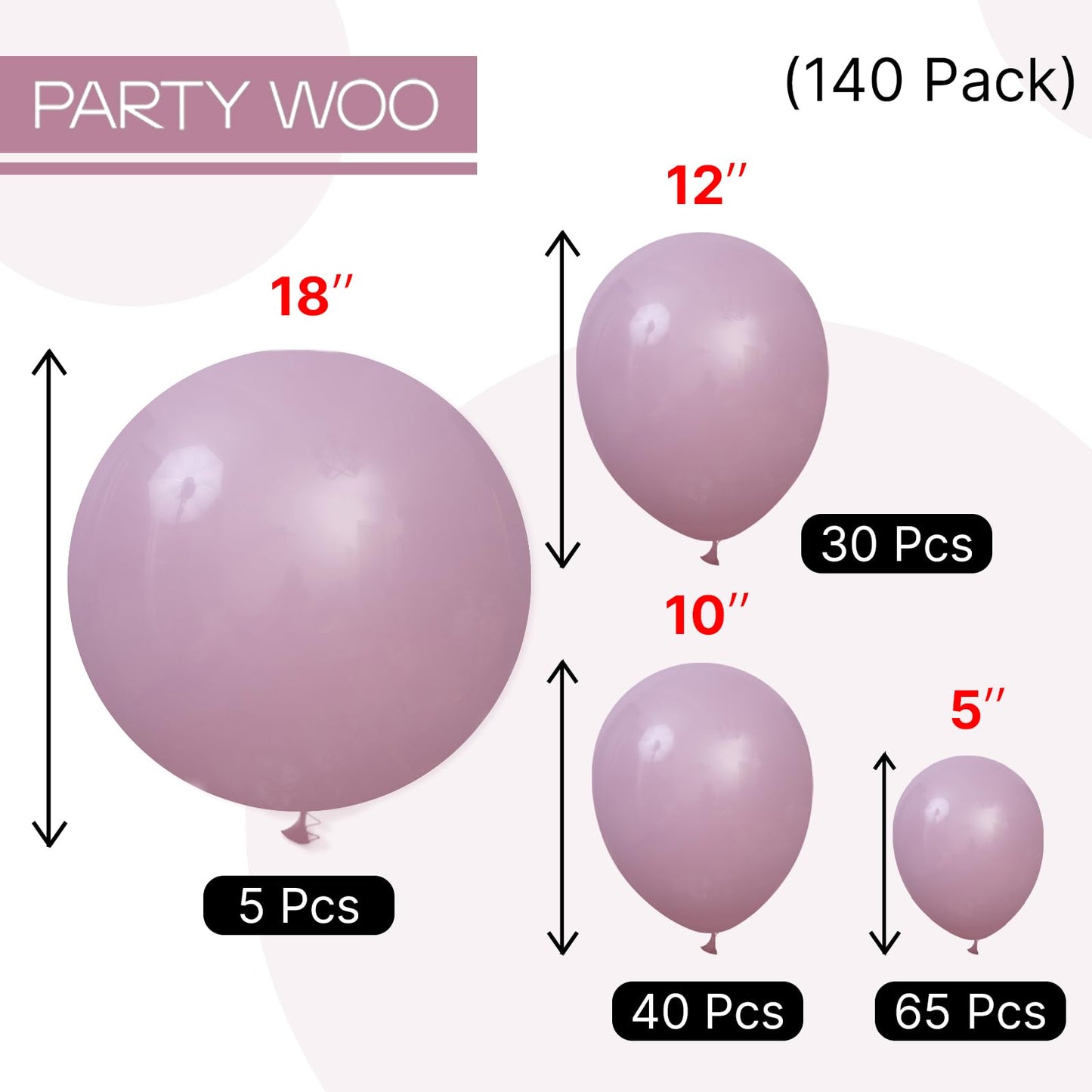 PartyWoo Dusty Purple Balloons 140pcs Different Sizes Pack of 18 12 10 5 Inch Lavender Boho Neutral Balloon Arch Kit for Baby Shower Graduation Butterfly Fairy Birthday Party Decorations Purple-F29