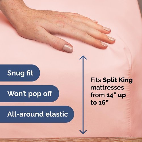 Flex Top Split Head King Sheet Set - Comfy Cooling Bed Sheets for Luxury Sleep - Deep Pockets, Soft Oeko-Tex - Baby Pink