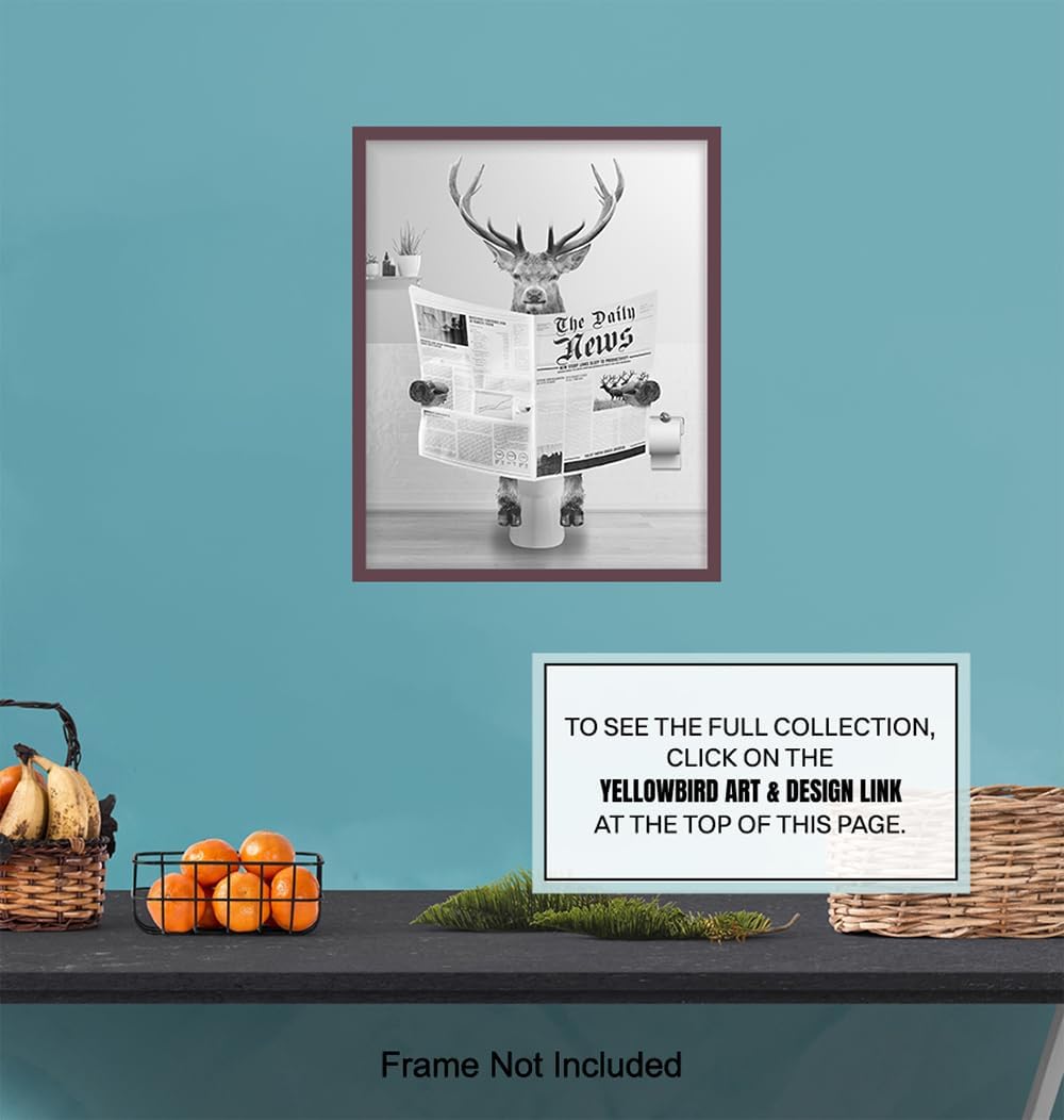 Skiennix Bathroom Wall Art | Deer & Elk Hunting Decor | Funny Unframed Print for Men & Kids