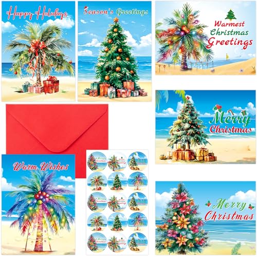 Fancy Land Beach Tree Christmas Cards — 24 Blank Palm Tree Holiday Notes