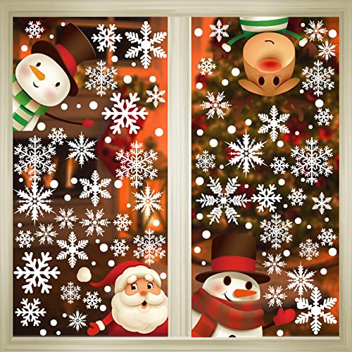 Garma 526pcs 10Sheets Christmas Snowflakes Window Decorations Clings Decal Stickers Ornaments Santa Claus Reindeer Snowman Decals for Xmas Frozen Theme Party Supplies