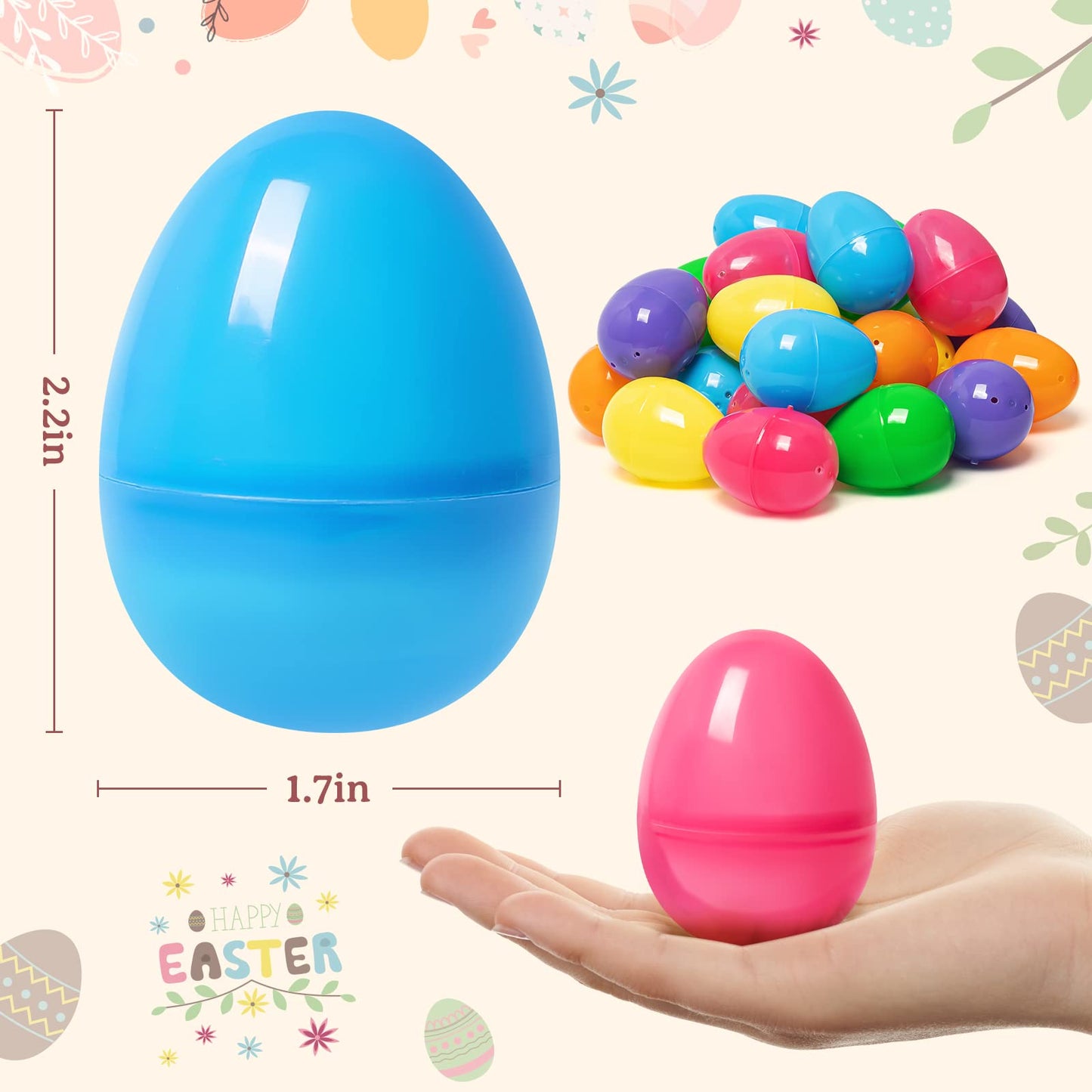 Duchong 500 Count Plastic Easter Eggs Bulk, 2.4" Fillable Empty Easter Eggs In 6 Colors for Easter Hunt, Basket Stuffers, Suprise Egg, Classroom Prize Supplies