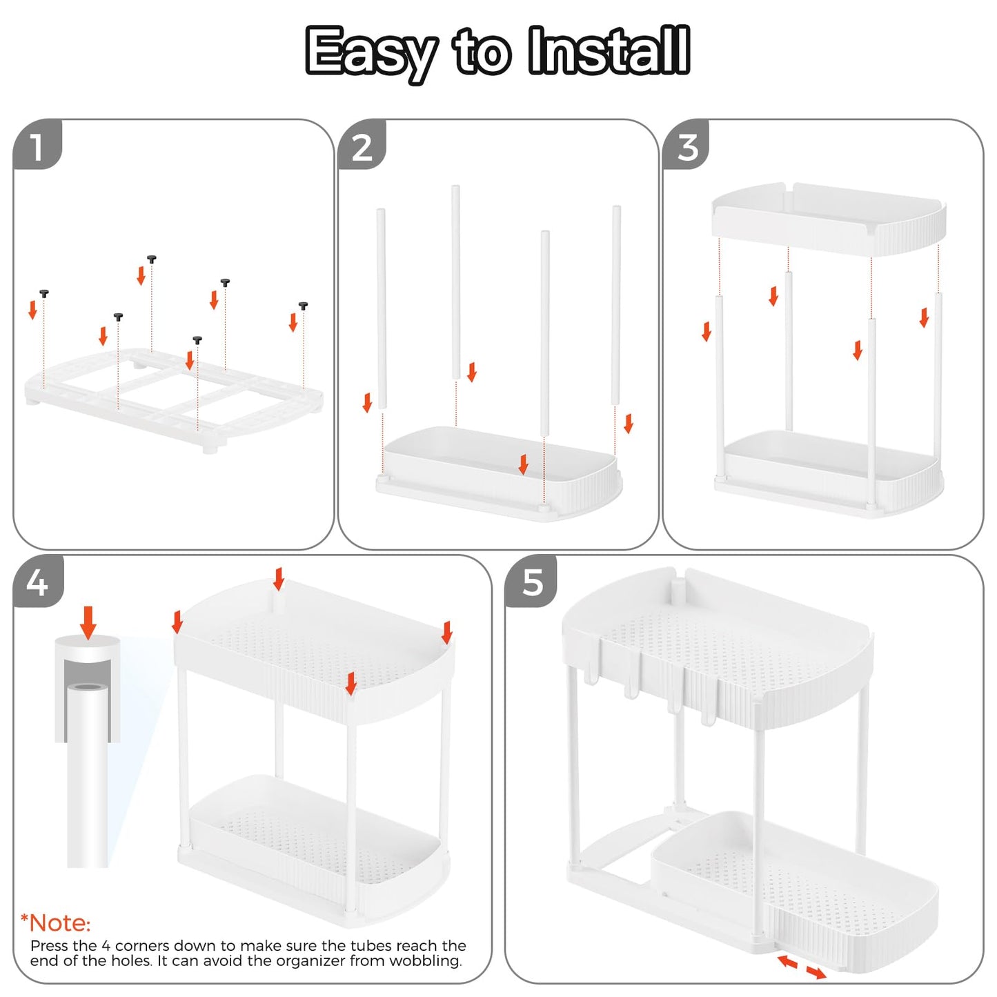 Ukeetap 2 Pack Multi-Purpose Pull-Out Storage Organizers, Under Sink & Cabinet Storage, 12.8 Inch, White