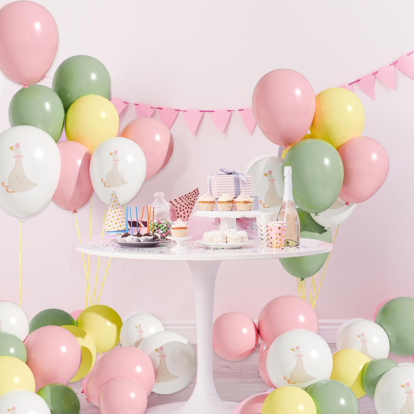 Motionchic 60 Pcs Bow Goose Balloons Set, 12 Inch Pastel Pink Latex Balloons One Silly Goose Birthday Party Decorations Baby Shower Decor(Pink)