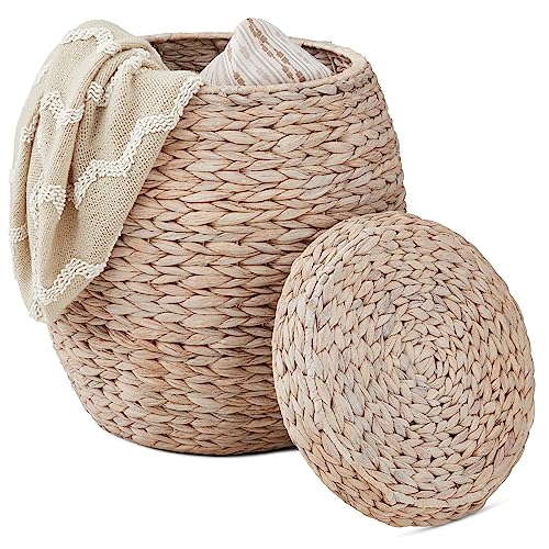 Whitewash Hyacinth Storage Basket with Lid - Handwoven Organizer for Bedroom & Living Room