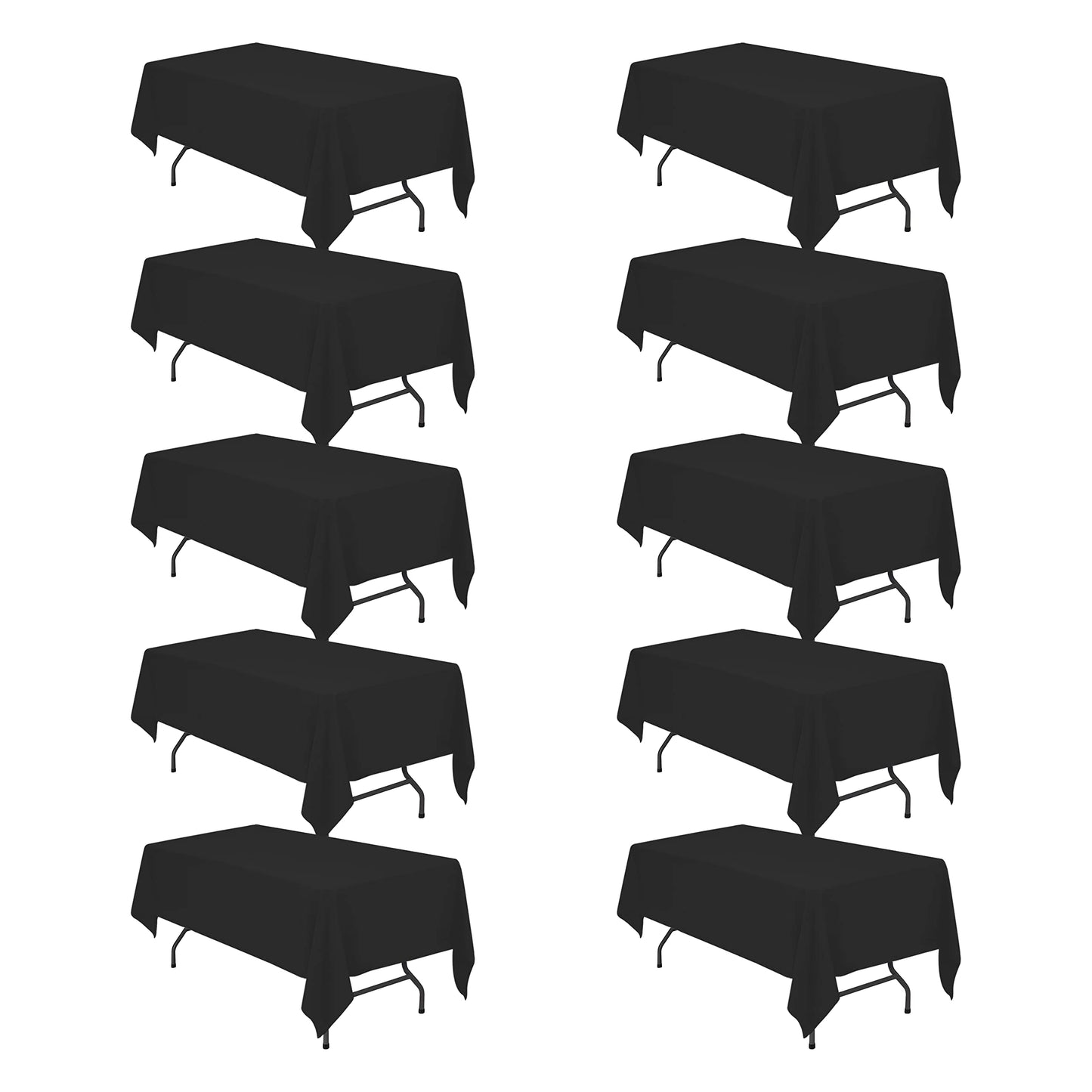 BRILLMAX 10 Pack Black Tablecloths 60 x 102 Inch for 6ft Rectangle Tables - 150 GSM Polyester Fabric, 15" Standard Drop, Water, Stain & Wrinkle Resistant Cloth Cover for Wedding Dining Buffet
