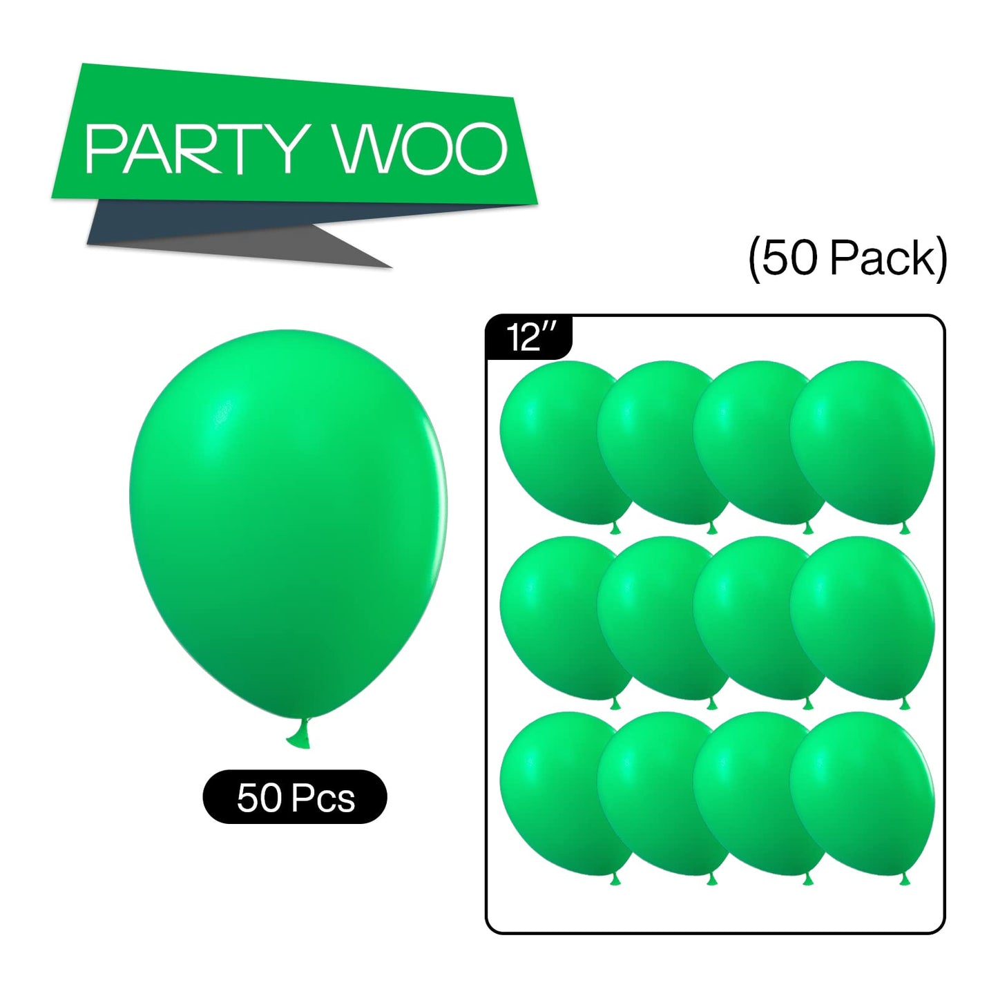 PartyWoo Green Balloons 50 pcs 12 Inch Matte Latex Helium Balloons for Wedding Baby Shower Gender Reveal St Patrick's Day Birthday Graduation Jungle Safari Anniversary Party Decorations Green-Y24