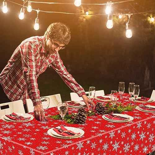 4 Pack Christmas Tablecloth Christmas Snowflake Tablecloth White Snowflake Plastic Table Cover Winter Wonderland Table Clothes Christmas Table Decorations Merry Christmas Party Supplies 86 x 51 Inch