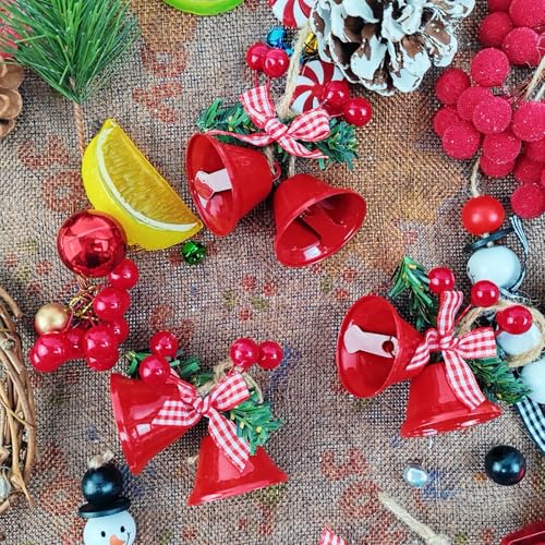 TIHOOD 6PCS 3inch Red Christmas Bells, Tree Hanging Ornament Metal Jingle Bells for Christmas Holiday Decoration