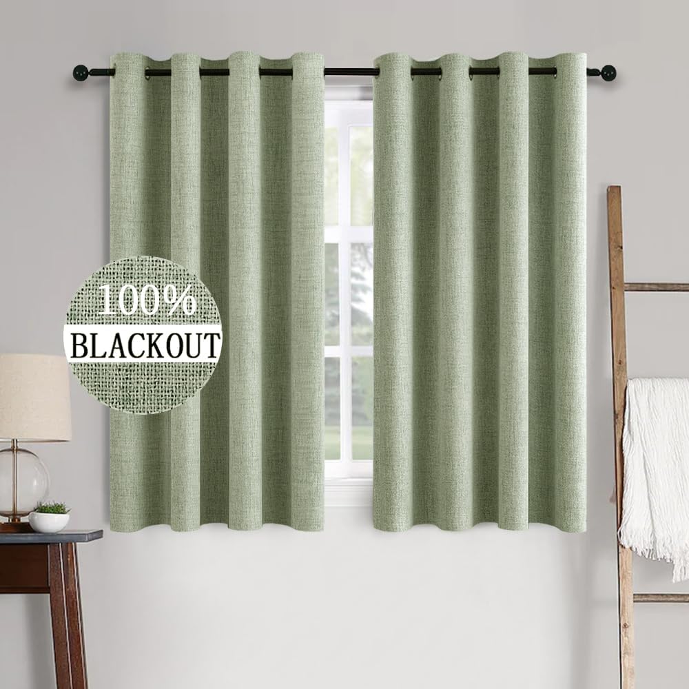 MIULEE Blackout Thermal Insulated Curtains - Linen Texture Sage Green Drapes | 52x54 Inch (2 Panels)