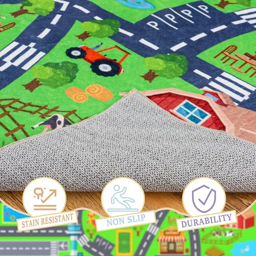 Kids Playroom Rug 7x9 ft Town & City Road Map Play Mat - Soft, Non-Slip, Educational