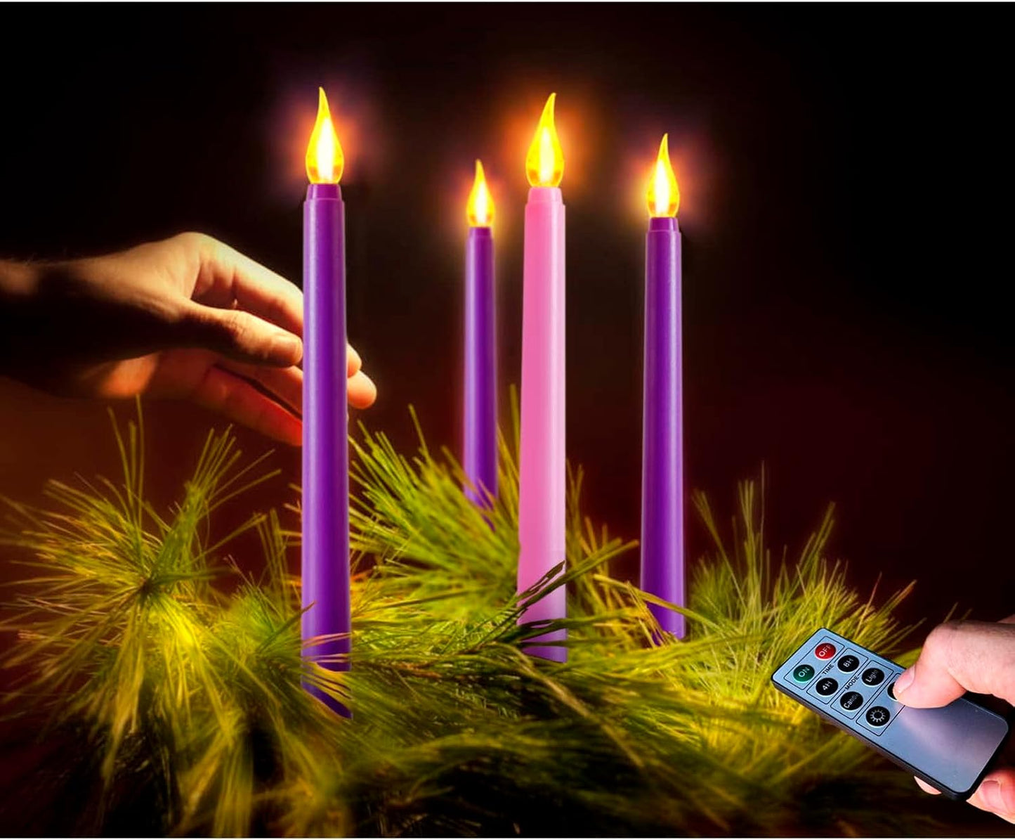 Regine Switzerland Flameless Taper Candles - Set of 4 Battery Operated, Flickering Purple & Pink