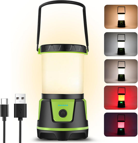 Rechargeable LED Lantern - 3000 Lumens, 5 Light Modes, IP54 Waterproof | Portable 7500mAh Flashlight for Camping & Emergencies (Green)