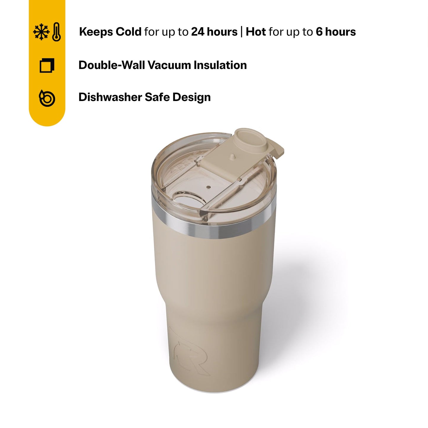 RTIC 20oz Essential Tumbler with Lid, Ceramic Lined, Insulated, Stainless Steel, Metal, Double Wall Vacuum-Insulation, Travel Cup for Iced Coffee, Tea, Hot and Cold Drink, Beach