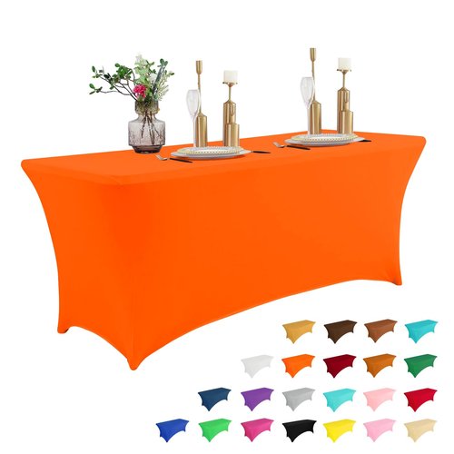 IVAPUPU 4FT Table Cloth for Rectangular Fitted Events Stretch Orange Table Covers Washable Cover Spandex Tablecloth Protector for Party, Wedding, Cocktail, Banquet, Festival