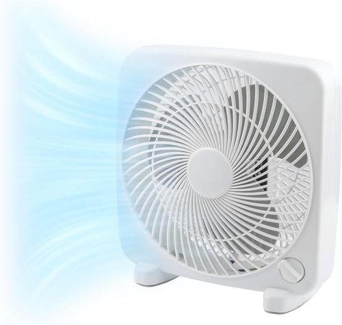 EZ-CHILL 9" Electric Portable Box Fan - 2-Speed Quiet Operation for Home, Bedroom & Office